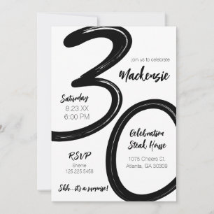 Invitation Gras Brush Stroke 30e anniversaire Surprise Party