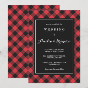 Invitation Gras Buffalo Plaid Mariage rouge et noir