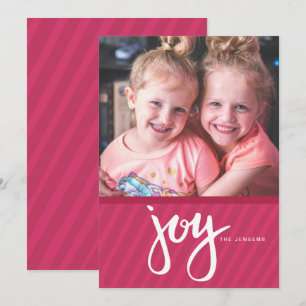 Invitation Gras Calligraphie Pink Stripes Photo Holiday Card