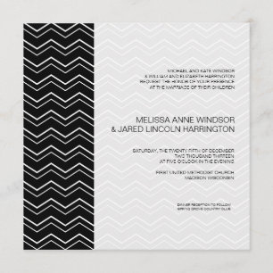 Invitation Gras Chevron Black and White Modern abordable