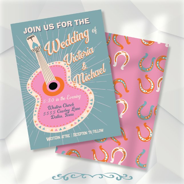 Invitation Gras Coloré Cowboy Mariage de guitare occidentale (Créateur téléchargé)