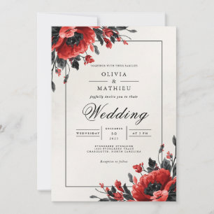 Invitation Gras Crimson Floral Mariage romantique