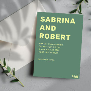 Invitation Gras de noms modernes Script Vert & Jaune Mariage