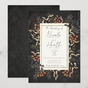 Invitation Gras Floral Feuille Gris Mariage or