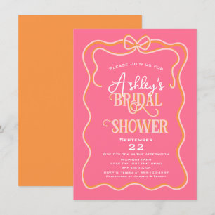 Invitation Gras Frame Bow rose orange Fête des mariées