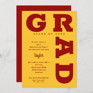 Invitation Gras GRAD Cardinal Red Gold Graduation
