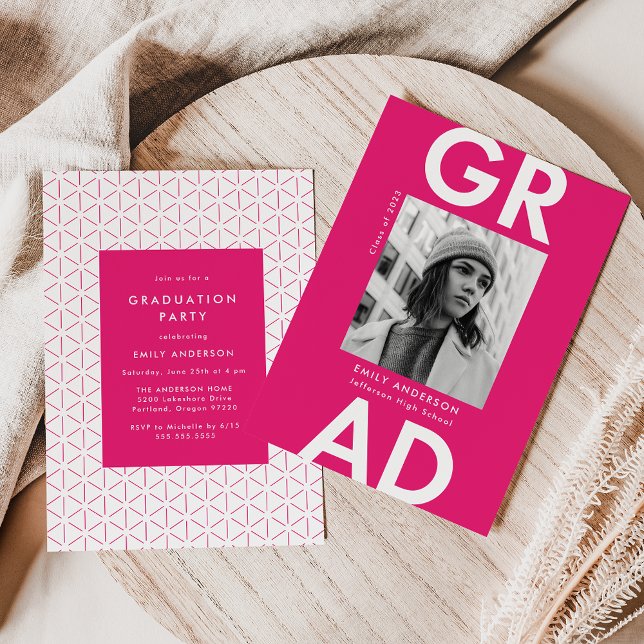 Invitation Gras Grad Hot Pink Photo Party Graduation (Créateur téléchargé)