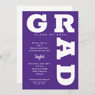 Invitation Gras GRAD Purple and White Graduation