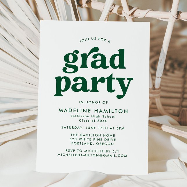 Invitation Gras Green Typography Graduation Party (Créateur téléchargé)