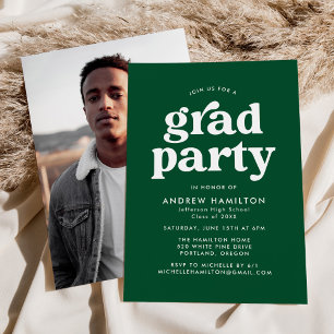 Invitation Gras Green Typography Photo Graduation Party