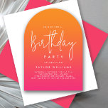 Invitation Gras Hot Rose et Orange Simple Minimal Anniversair<br><div class="desc">Célébrez votre anniversaire dans un style audacieux et magnifique ! Cette invitation d'anniversaire personnalisée fait exactement cela avec ses couleurs vives et audacieuses orange et rose chaud foncé dégradés mélangés avec du texte moderne blanc et un accent manuscrit épelant le mot "anniversaire" dans un style fabuleux. Les couleurs ressemblent à...</div>