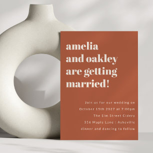 Invitation Gras minimaliste Boho Rust Rétro Simple Mariage