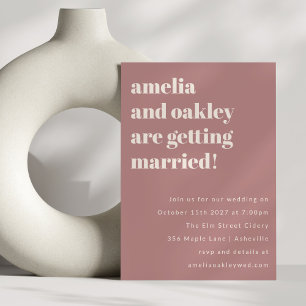 Invitation Gras minimaliste Rose Rétro Simple Mariage site We
