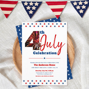 Invitation Gras moderne 4 juillet Fireworks USA Patriotique