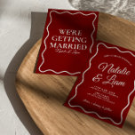 Invitation Gras moderne coloré Whimsical Retro Funky Mariage<br><div class="desc">Ce faire-part de mariage est parfait pour votre mariage avec un design unique. Une élégante invitation simple et minimaliste à la modèle mariage de crème blanche. Ce qui présente un arrière - plan rouge foncé clair. Et les prénoms de la mariée et du marié fantaisiste blanc et fantaisiste et les...</div>