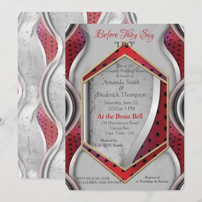 Invitation Gras moderne métal 3D Gris rouge texture look (Devant / Derrière)