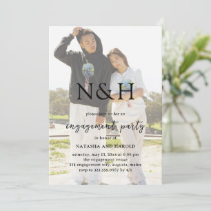 Invitation Gras Monogramme Photo Modern Engagement Party