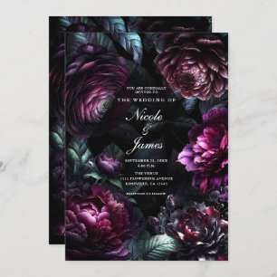 Invitation Gras Moody Flowers Black Enchanted Floral Mariage