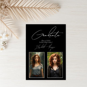 Invitation Gras noir et blanc photo de graduation moderne