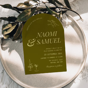 Invitation Gras Noms Arch Olive Green Mariage