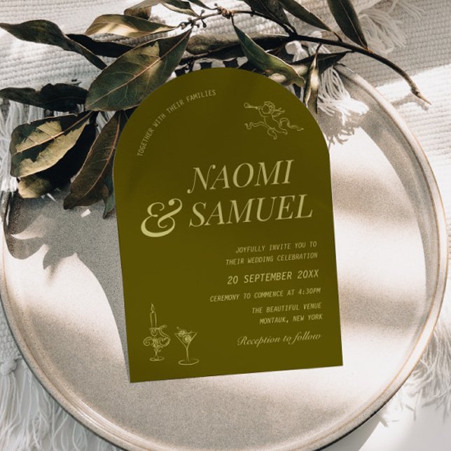 Invitation Gras Noms Arch Olive Green Mariage (Créateur téléchargé)