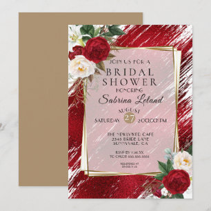 Invitation Gras Peonées rouges et Crimson Paint Stroke