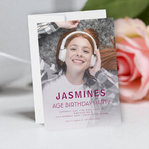 Invitation Gras photo Ado violet Anniversaire tendance Invita