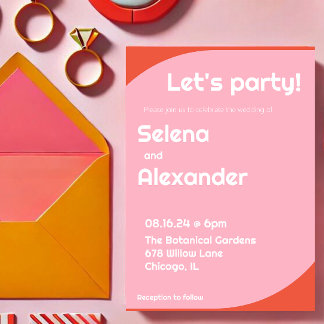 Invitation Gras Retro Bright Orange et Mariage rose