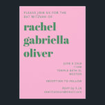 Invitation Gras Retro rose et vert Simple Bat mitzvah<br><div class="desc">Gras Retro rose et vert Simple mignonne Bat mitzvah Invitation</div>