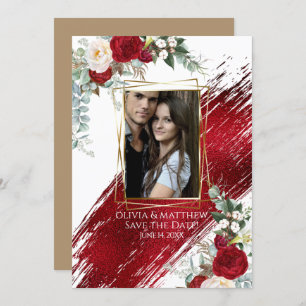 Invitation Gras Rich Crimson Paint Stroke et Floral