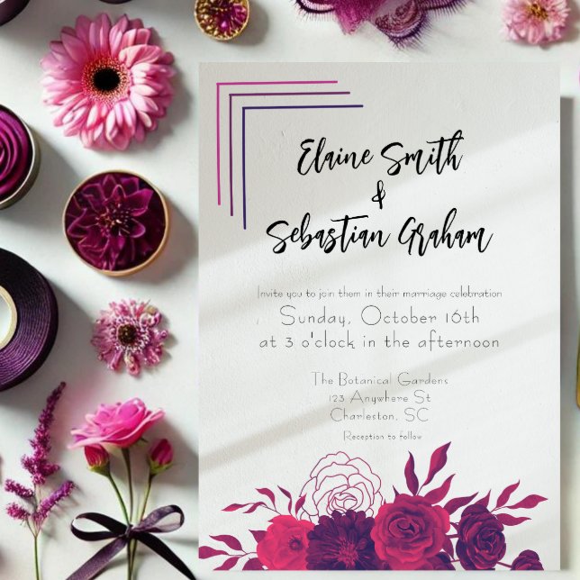 Invitation Gras rose et magenta Budget Floral Mariage solaire (Créateur téléchargé)