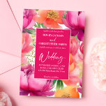 Invitation Gras rose orange peony élégant tout en un mariage<br><div class="desc">Peoné rose magenta orange élégant tout en un mariage éditable modèle invitation instantanée téléchargement numérique,  couleurs vives moderne typographie décontractée</div>