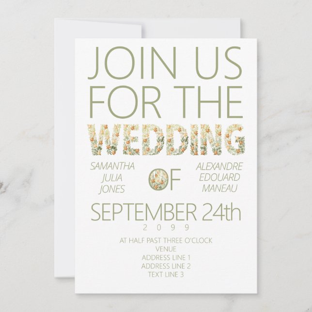 Invitation Gras Rustique moderne Boho Floral Mariage (Devant)