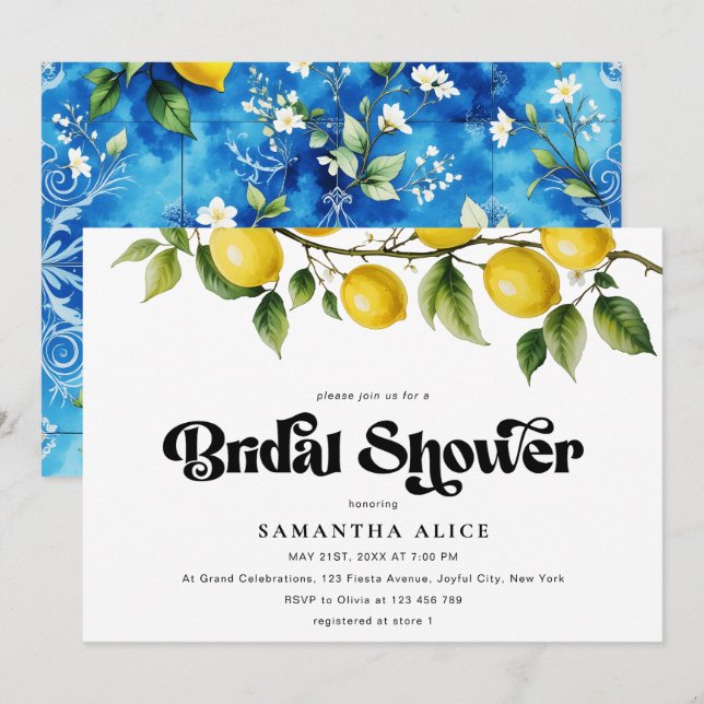 Invitation Gras Script rétro Italien Positano Fête des mariée (Devant / Derrière)