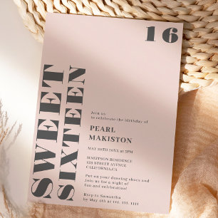 Invitation Gras simple gris pastel rose doux 16 anniversaire
