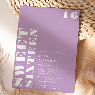 Invitation Gras simple lavande blanche douce 16 anniversaire