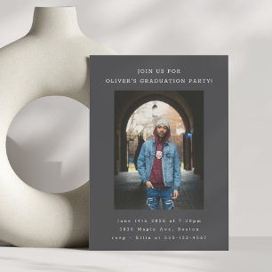 Invitation Gras Simple Noir moderne Photo Party Graduation