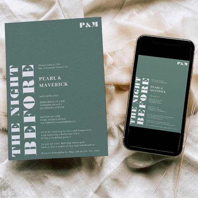 Invitation Gras simple sauge vert dîner de répétition mariage (Créateur téléchargé)