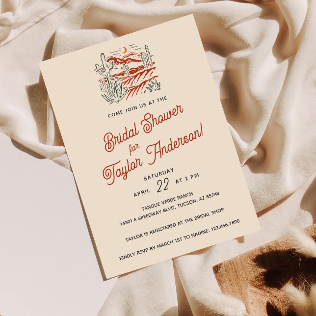 Invitation Gras Terracotta Cactus Fête des mariées du désert (Créateur téléchargé)