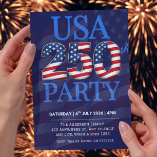 Invitation Gras USA 250e Fête 4 juillet 2026 Moderne