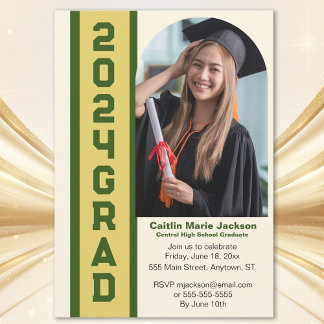 Invitation Gras, Vert & Or, Graduation 2024