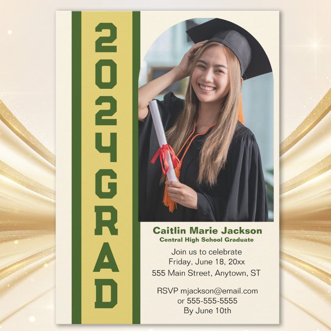 Invitation Gras, Vert & Or, Graduation 2024 (Créateur téléchargé)