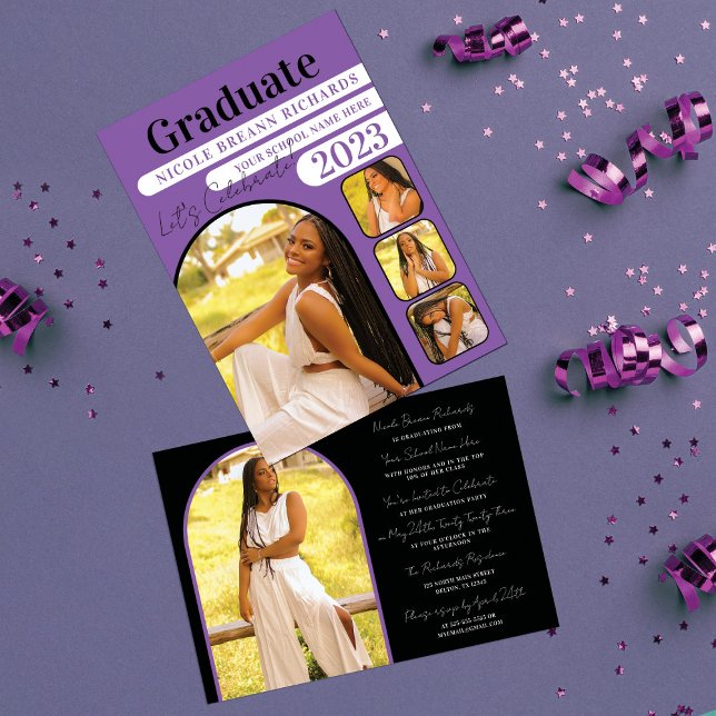 Invitation Gras Violet Typographie Noire Diplôme de Photo (Créateur téléchargé)