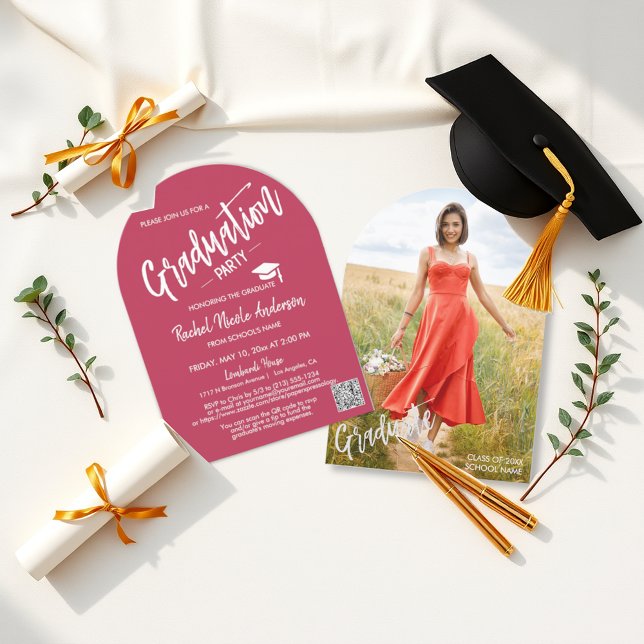Invitation Gras Viva Magenta Arch Photo Grad (Créateur téléchargé)