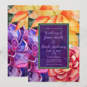 Invitation Gras Vivid Vibrant Colorful Succulent Mariage