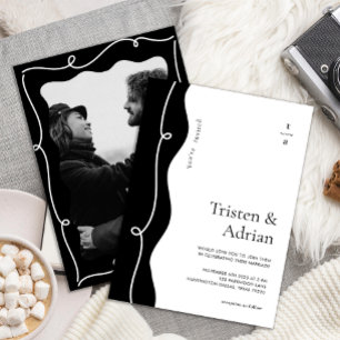 Invitation Gras Wavy Side Frame Squiggle Mariage moderne