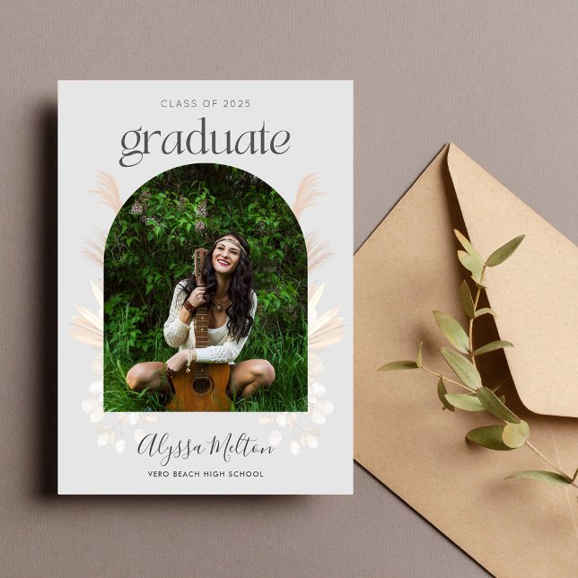 Invitation Grass Photo de Boho Pampas (Boho Pampas Grass Photo High School Graduation Invitation)