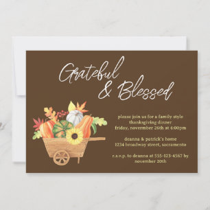 Invitation Grateful Bienheureux Citrouille Wheelbarrow Thanks