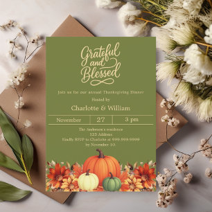 Invitation Gratuit béni citrouille vert de mousse Thanksgivin