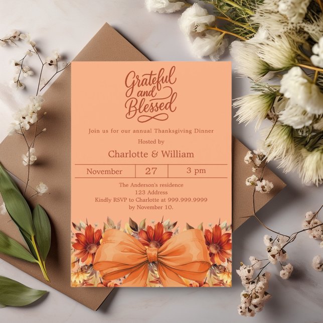 Invitation Gratuit bénie arc atomique tangerine Thanksgiving (Créateur téléchargé)
